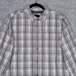 prAna Holton Men’s Medium Gray Plaid Long Sleeve Shirt Lightweight Flannel